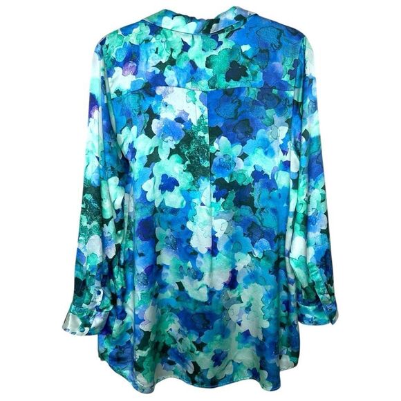 Soft Surroundings Palais Silk Floral Watercolor Print Button Down Shirt Large‎ - Picture 4 of 7